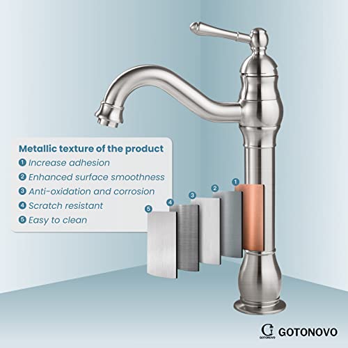 Gotonovo Brushed Nickel Bathroom Vessel Sink Faucet With Pop Up Drain Single Lever Handle 1 Hole Bowl Sink Mixer Tap Tall Spout Lavatory Vanity thumb #4