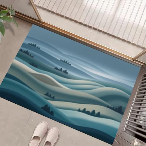Paillasson lavable en machine 60x90cm au motif graphique de collines