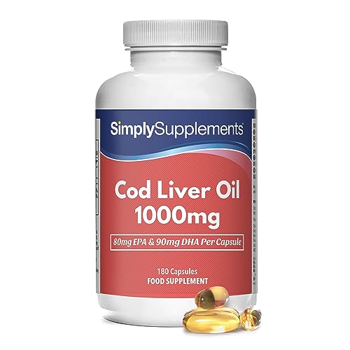 Pure Cod Liver Oil 1000mg | Supports Heart, Brain, Vision & Immune Health | Rich in Omega 3 Fatty Acids | 240mg of EPA and 270mg of DHA per Serving | 180 Capsules = 2 Months' Supply | Made in The UK