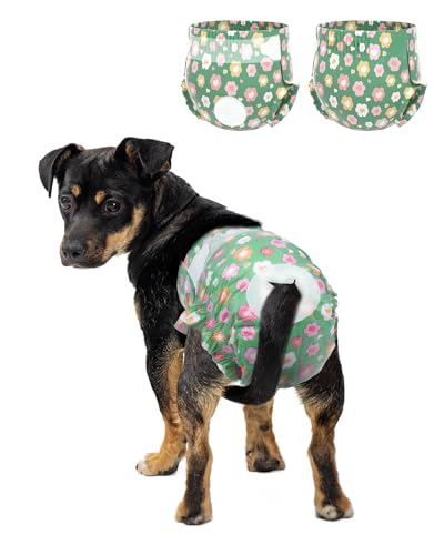 Image of Pet Soft Dog Diapers Female, Disposable Female Dog Diaper, Doggie Diapers for Cat Puppy with Adjustable Foam Tail Hole(Green,12XS)