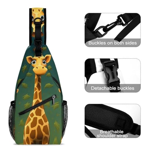 Cartoon Giraffe Casual Chest Bag Crossbody Sling Backpack Daypack for Outdoors Hiking Traveling3