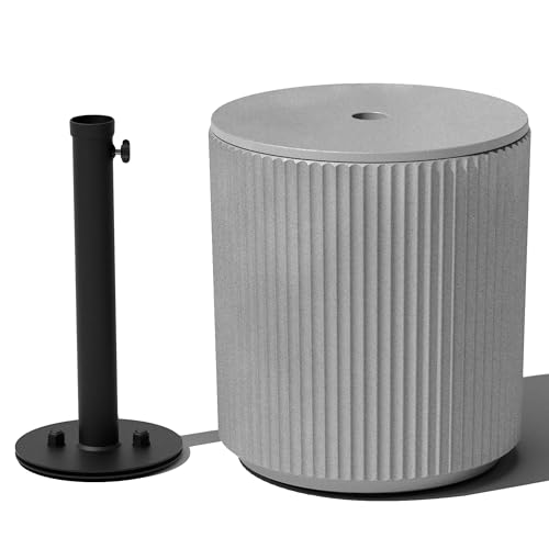 Veradek Umbrella Side Table - Outdoor Patio Table with Umbrella Hole for Porch/Patio | Durable Plastic-Stone Composite Material & Easy Assembly | Modern Coffee, Picnic or Poolside Table