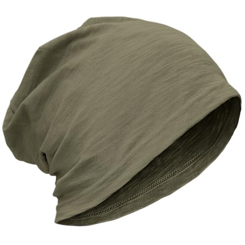 ROYBENS Lightweight 100% Cotton Slouchy Beanie - Thin Breathable Summer Hat for Men Women Chemo Skull Cap Headwear Green M