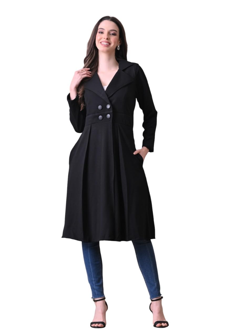 shakuntlam fashion house Women's Long Dress Coat - Double Breasted, Flared Winter Overcoat with Lapel Collar and Pockets for Formal Casual and Winter Wear-picture-20