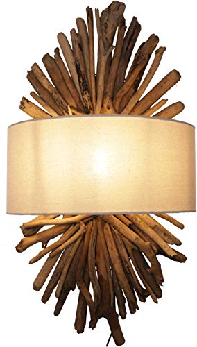 Guru-Shop Applique/Lampe Murale/Lampe Murale, Fabriquée à la Main à Bali à Partir de Matériaux Naturels, Bois Flotté, Coton - Modèle Marika, Fibredeverre, 75x40x20 cm, Les Appliques Murales