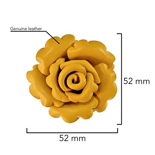 Image of AeraVida Enchanted Genuine Leather Rose Blossom Brooch Pin & Hair Clip | Floral Handmade Accessory for Women | Colorful Pink, Yellow, or Orange Flower Pin for Hair, Dress, or Lapel