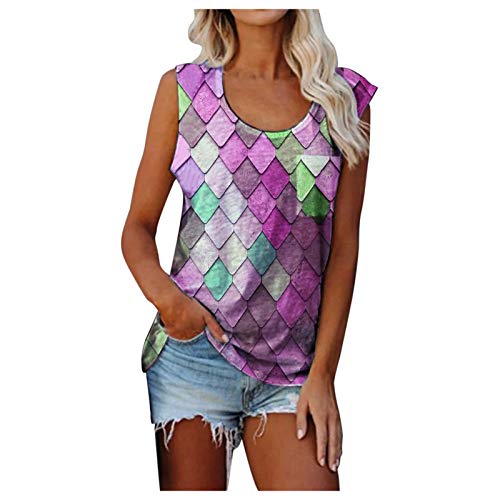 Mizily Damen Ärmelloses Unterhemden,Diamantkontrast Camisole Rückenfre Tank Top Einfachheit V-Ausschnitt Oberteile Basic Kurzarm(Lila,M) Cover