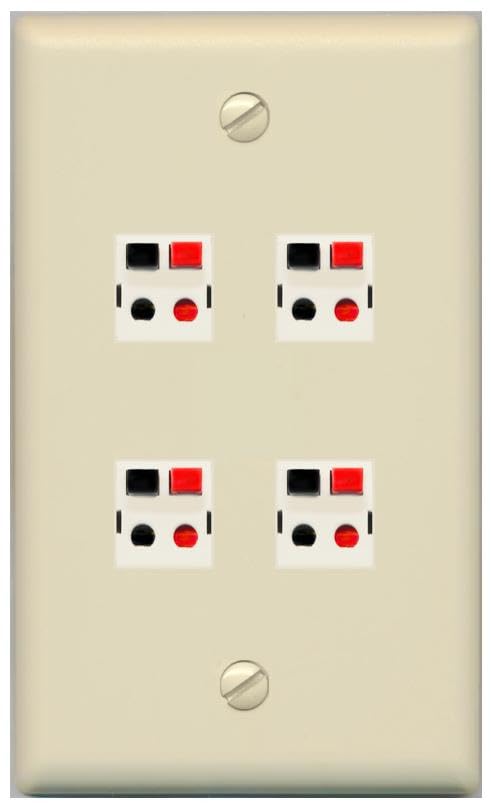 RiteAV 4 Port Speaker Wire Plug Jack Wall Plate - Flat Style [White]