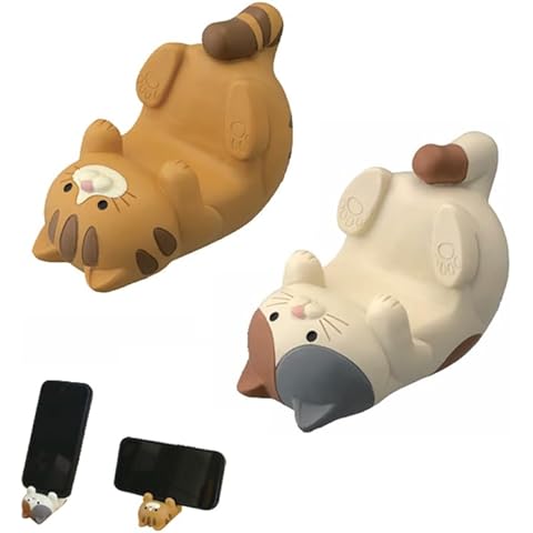 2pcs Cute Cat Phone Holder, Resin Creative Cartoon Cat Phone Stand Compatible for All Cellphones Home Decor Cover