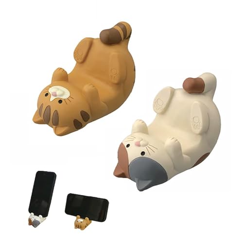 Haoxu 2Pcs Cute Cat Phone Holder, Resin Creative Cartoon Cat Phone Stand Compatible For All Cellphones Home Decor cover