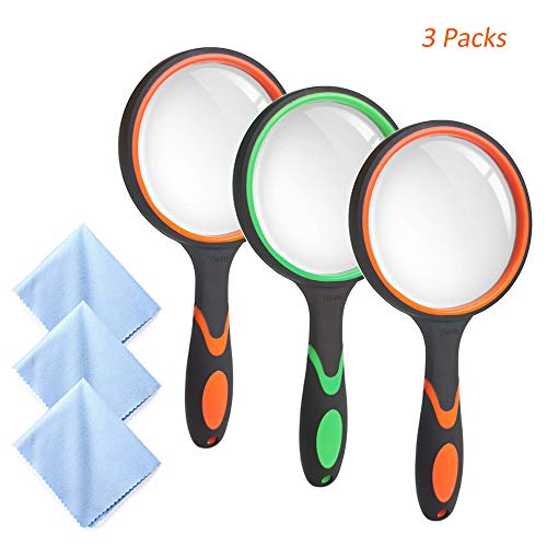 3pz Lupa de mano para lectura 10X, Creatiees 75mm Engrosado Lupa de Lectura Portátil para Ciencia, Leer Libros y Periódicos - Observación de plantas e insectos, Regalo para Niños y Adultos Mayores