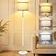 OUTON Stehlampe Wohnzimmer 3 Farbtemperaturen, LED Stehleuchte mit 9W E27 Glühbirne & Fußschalter, Modern Vintage Design Leselampe mit Leinen Lampenschirm für Schlafzimmer, Büro (Weiß)