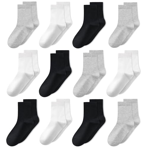 Kids Socks 12 Pairs Boys Girls Athletic Crew Ankle Socks for Children for Ages 1-13 Breathable Fit for Daily Wear