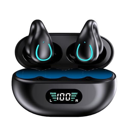 Image of Open-Ear Wireless Headphones Bluetooth Clip On Mini Earbuds Charging Case Ear Buds Sports Bone Conduction Headphones Earphones for Workout Driving Walking (Black)