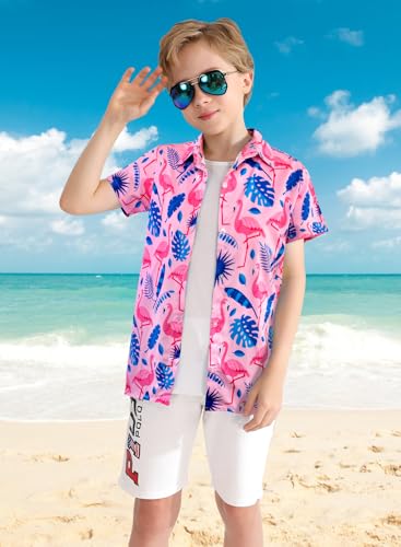 Image of XiaoMoSha Hawaiian Shirts for Boys Button Down Shirt Short Sleeve Shirts Girls Hawaiian Shirt Summer Beach Tops for Kids