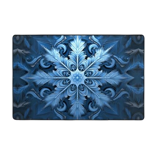 Tapis Noël bleu flocon de neige grand format velours fin résistant