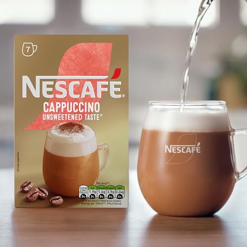 Image of NESCAFE Cappuccino Unsweetened Instant Coffee 7 Sachets, 100percent Responsibly Sourced Coffee Pack of 1