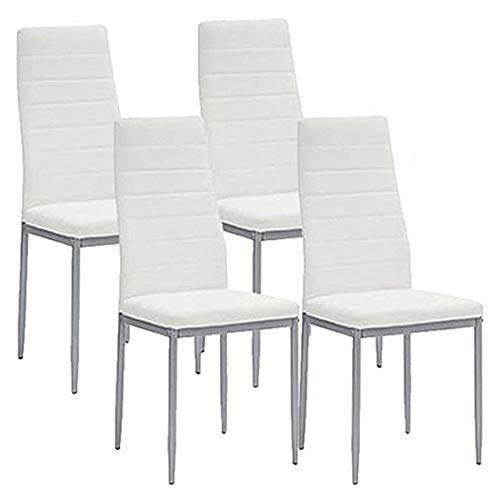 BAKAJI Set 4 Sedie Moderne sala da Pranzo Salotto Cucina Seduta Imbottita Ecopelle Bianco 4x Sedie in Promo Struttura Silver e Rivestimento in Ecopelle Bianco