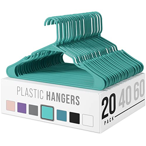 Plastic Clothes Hangers | Durable Coat And Clothes Hangers | Vibrant Color Hangers | Lightweight Space Saving Laundry Hangers | 20, 40, 60 Available (20 Pack - Aqua) #TOP16