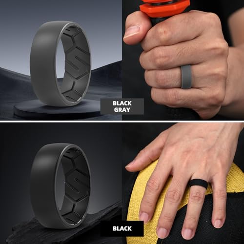 Egnaro Men's Silicone Rings 8mm Wide 2.2mm Thick Rubber Wedding Bands, 1/4/5/6/7 Multipack of Breathable Patent-Pending Design3
