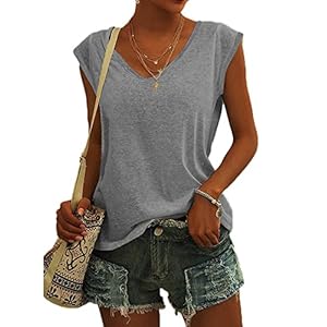 Langwyqu Womens’ Cap Sleeve Casual Loose Fit Basic Shirts Tank Tops