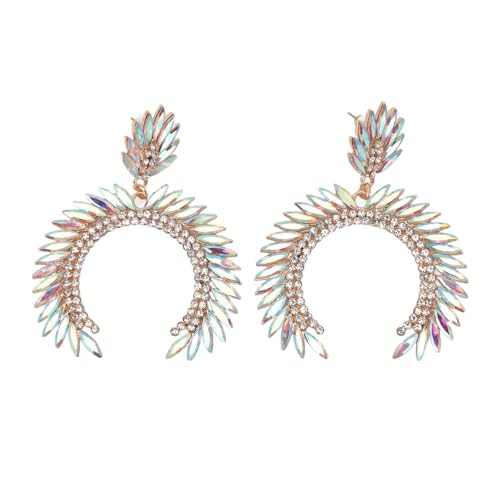 Marquise Flower Teardrop Earrings in KC Gold, Glittering Semicircle Design, Ideal for Weddings and Special Occasions (White)