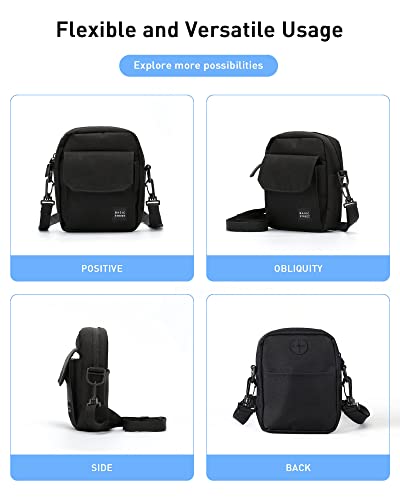 Black Small Side Shoulder Bag Crossbody Bag For Men Women Mini Messenger Bag Satchel Bag Travel Purse Wallet Passport Holder Bag, Cell Phone Purse Neck Pouch Wallet- Unisex