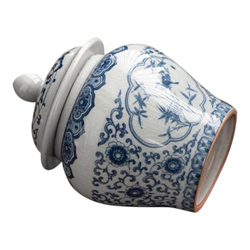 Zerodeko Tarro de Porcelana Chinoiserie con Tapa Jarrón Cerámico Vintage para Almacenamiento de Decoración Retro Azul y Blanco para Decoración y Arrangements