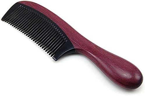 Handmade Anti Static Natural Buffalo Horn Comb with Thick Purple Heart Wood Handle 7" (18 cm)