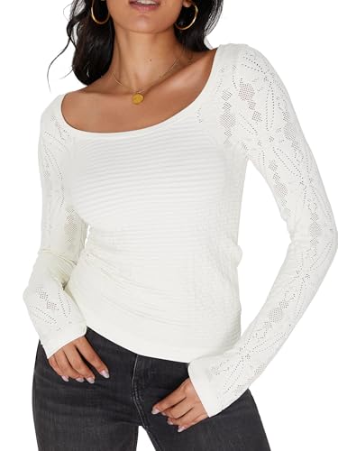 Jar of Love Womens Long Sleeve Shirts Scoop Neck Slim Fit Seamless Casual Fall Cute Tops for Women 20253