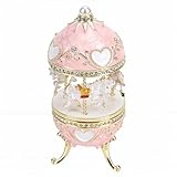 ZJchao Joyero de Carrusel Esmaltado con Forma de Huevo Rosa, Estuche de Almacenamiento para Collares con Cierre, Base de 3 Patas para Mujeres y Niñas, Regalo de Cumpleaños y Anive (PINK)