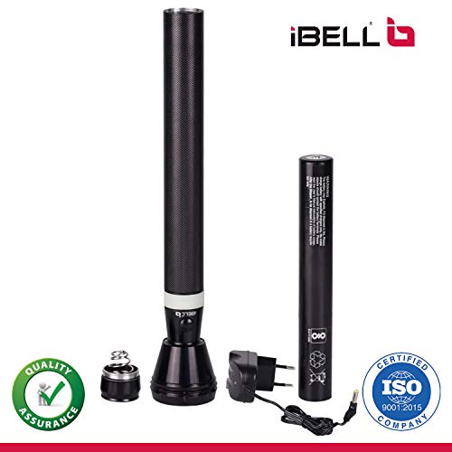 Image of IBELL FL8389 Rechargeable Flashlight Torch, Ultra Long Beam Range, Aircraft Aluminium Body, Super Bright LED Light, Black, 1800 Lumen