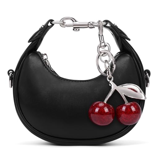 Image of JQWSVE Small Top Handle Bags for Women Mini Purses Cute Ladies Handbags Crescent Mini Crossbody Bags with Cherry
