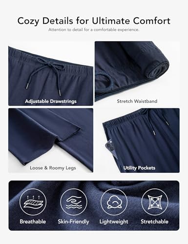 HOFISH Mens Pajama Pants，Casual Cotton Lounge Pants Comfy Pajama Bottoms Home Sleepwear Pants with Pockets NavyBlack L3