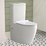 Rimless Comfort Height Close Coupled Toilet Back to Wall Bathroom Toilets White Ceramic WC Pan & Cistern Soft Close Seat Modern D Shape Projection Comfort Elongated Toilet
