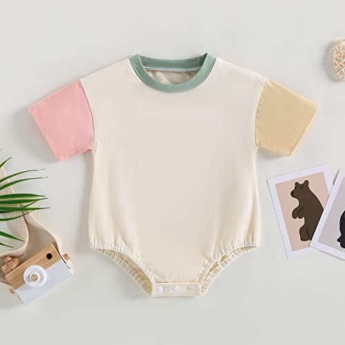 Kayotuas Baby Bubble Romper Infant Oversized Crewneck Tshirt Bodysuit Short Sleeve Color Block Shirt Tops Cute Summer Outfits2