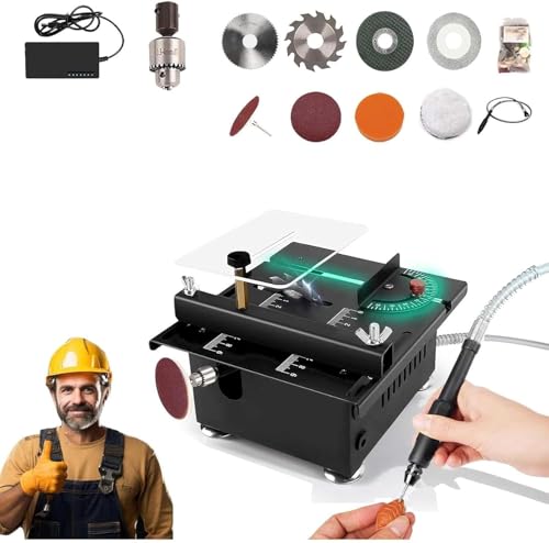 Mini Multifunctional Table Saw, 2025 New Desktop Electric Saw Cutter, Portable Liftable for Wood Cutting, 16MM Adjustable Cutting Depth, 7 Speed Adjustable Power Supply (Black-with Flexible shafts)