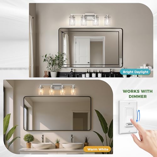 Image of DORESshop 4-Light Chrome Bathroom Vanity Light Fixture ETL Listed