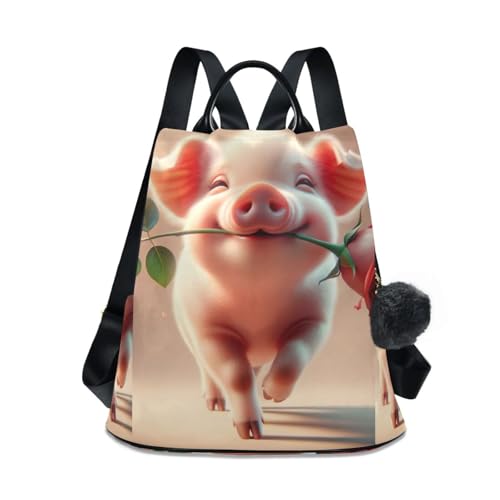 Mochila de cerdo rosa para mujer con cremallera trasera antirrobo