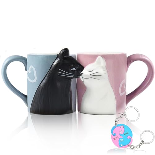 Katze Tassen Kaffeetassen Hochzeitsgeschenk Kaffeebecher Set für Valentinstag Hochzeit Jahrestag Weihnachten Ehepaar Freunde Ehefrau perfekt für Kaffee Tee Wasser Partner Paar Geschenke
