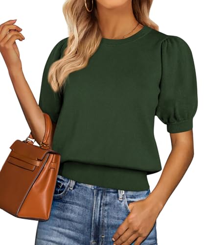 Image of PRETTYGARDEN Womens Sweaters Spring 2026 Summer Puff Short Sleeve Sweater Trendy Cute Knit Work Blouses Business Casual Tops