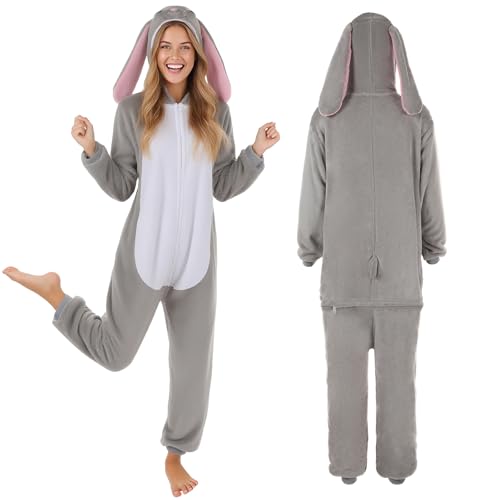 EQTGI Bunny Onesie Adult Animal Rabbit Pajamas Jumpsuit Homewear Sleepwear Costume for Unisex Halloween Outfits Party Cosplay