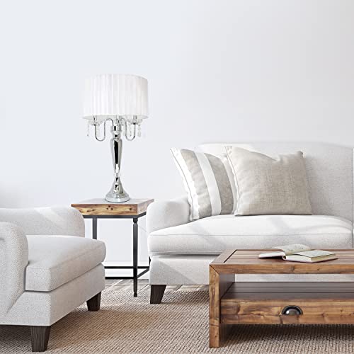 Elegant Designs Lt1034-Wht Trendy Sheer Table Lamp With Hanging Crystals And Sheer Shade, White #TOP4