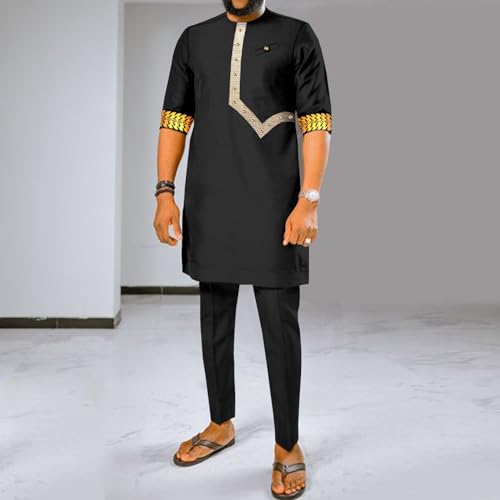 Men Tracksuit African Clothes Dashiki Embroidery Short Sleeve Shirt and Pants 2 Piece Set Dashiki Outfits2