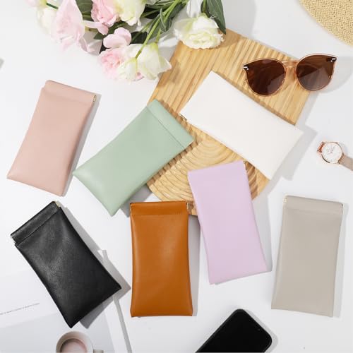 Image of 4Pcs Squeeze Top Glasses Case, Glasses Cases Soft, Portable Sunglass Case Soft Leather Eyeglass Case for Women Men Kid