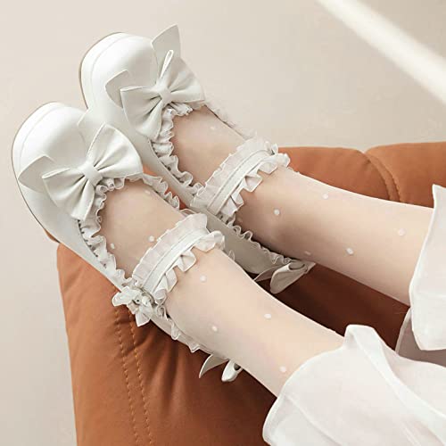 Image of LUXMAX Women Kawaii Mid Block Heel Mary Jane Rockabilly Pumps with Bow Platform Chunky Heel Cute Sweet Shoes