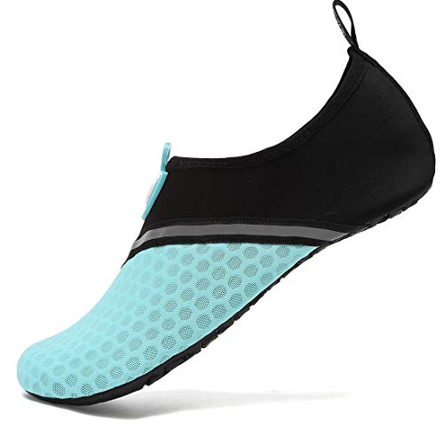 VIFUUR Zapatos de Agua Hombres Mujeres niños Aqua Yoga Descalzos de Secado rápido Slip-en los Calcetines Empalme Cian Negro EU42/43