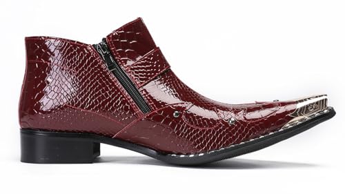 Santimon Mens Ankle Chelsea Boots Casual Dress Rock Party Western Snakeskin Texture Chukka Boots Metal Wingtip Leather Double Zipper Singer Cowboy Boots for Men Boy3