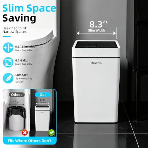 Image of 4.5 Gallon Slim Bathroom Touchless Trash Can, Automatic Smart Trash Can with Air-Press Bag Expander, Sensor Lid Waste Bin for Bedroom, Office & RV, White