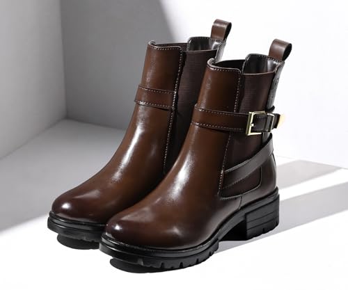 Image of LOUIS STITCH Women's High Ankle Boots| Elegant Buckle Slip-On Boots | Casual Slip-On Long Boots for Women | Casual & Formal Outings | LSLD-CLBT-LBB